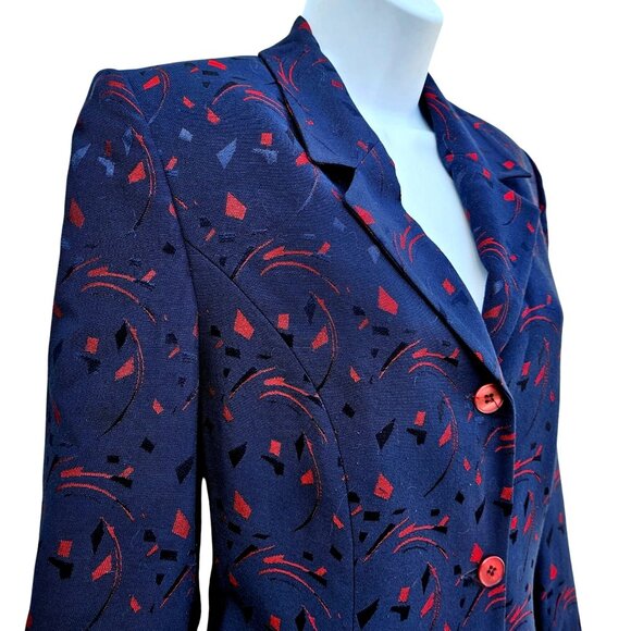 Vintage Turkish Tekbir Modest Coat 80s/90s Navy Red Woven Jacquard 6 8 38 - Picture 2 of 15